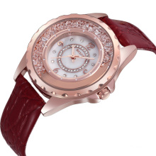 NO 9303 Stylish Golden Crystal Inside Wine Leather Band Modern Cheap Woman Watch